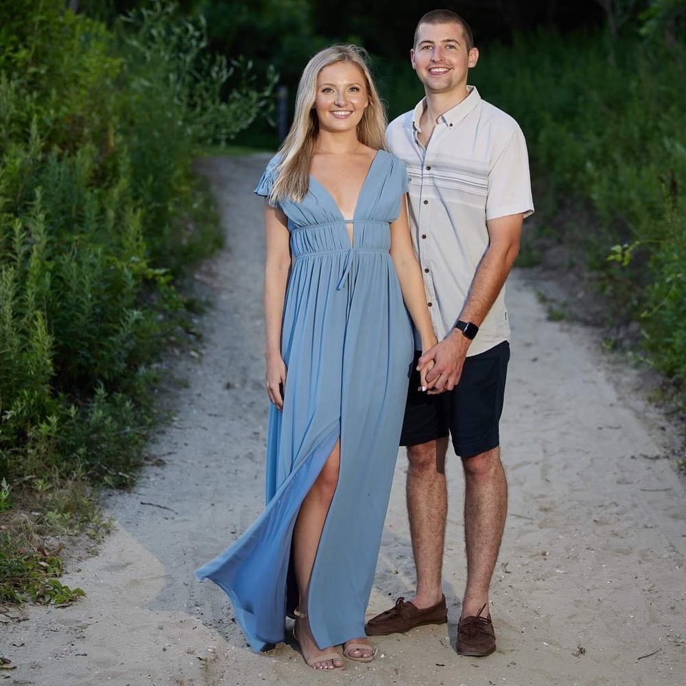 I’m all yours slate blue ruffled Lulus dress